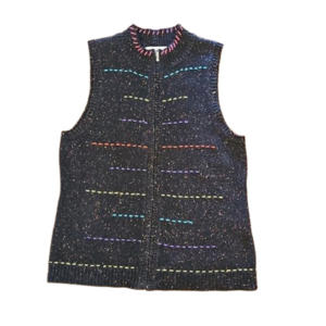 COLDWATER CREEK WOMEN'S SLEEVELESS KNIT VEST COLORFUL YARN STITCHING SIZE MEDIUM
